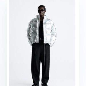 Zara Silver Metallic Puffer Jacket
